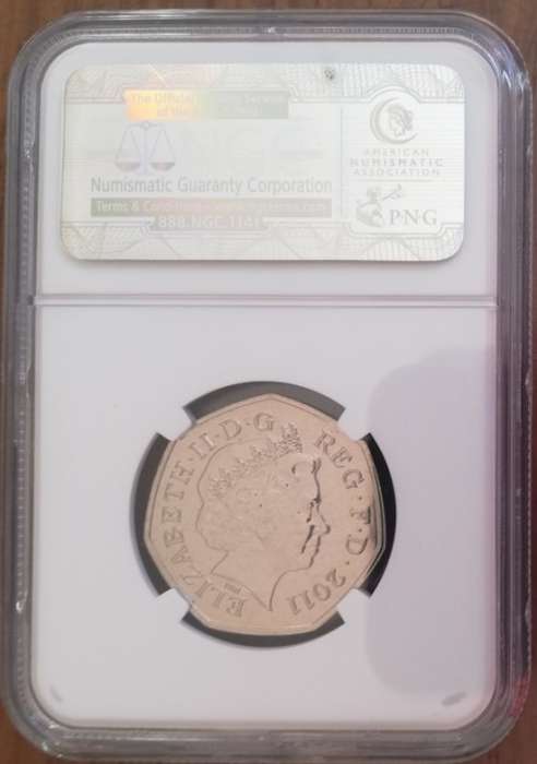 G.BRITAIN 2011 50P  OLYMPICS FENCING NGC GRADED MS65