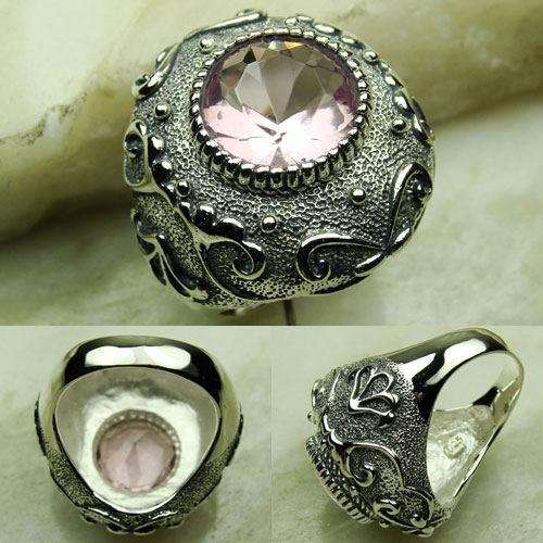 BEAUTIFUL PINK FASHION QUARTZ GEMSTONE RING #8- 925 SILVER