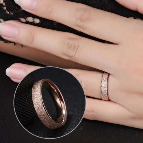 Stainless Steel Rose Gold Frosted Ring - Size 7