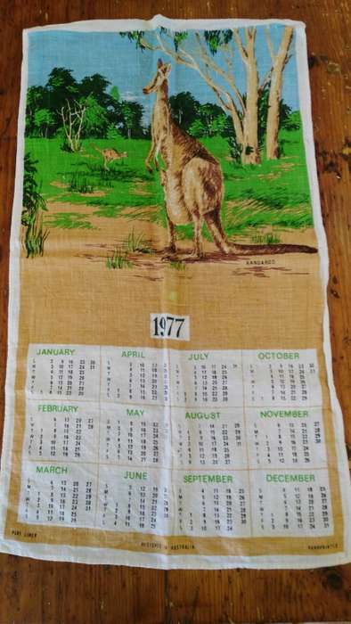Tea towel - linen- Australia 1974 calendar  - good used condition