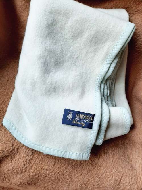 Waverley lambs wool blanket - thick, light, pale mint green - 150 x 200cm