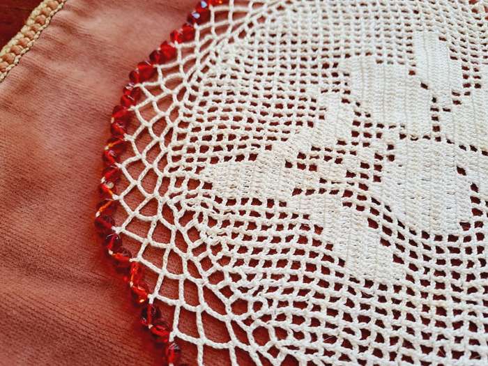 Two vintage beaded doilies - 19cm diameter