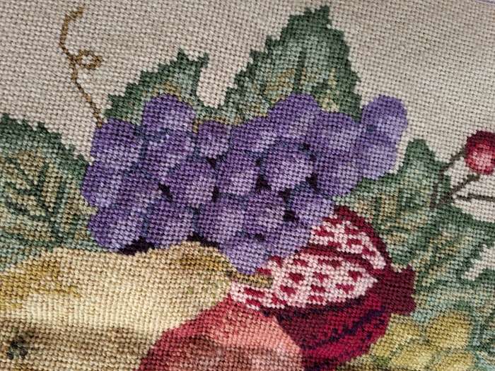 Completed tapestry of fruit 34 x 34 cm
