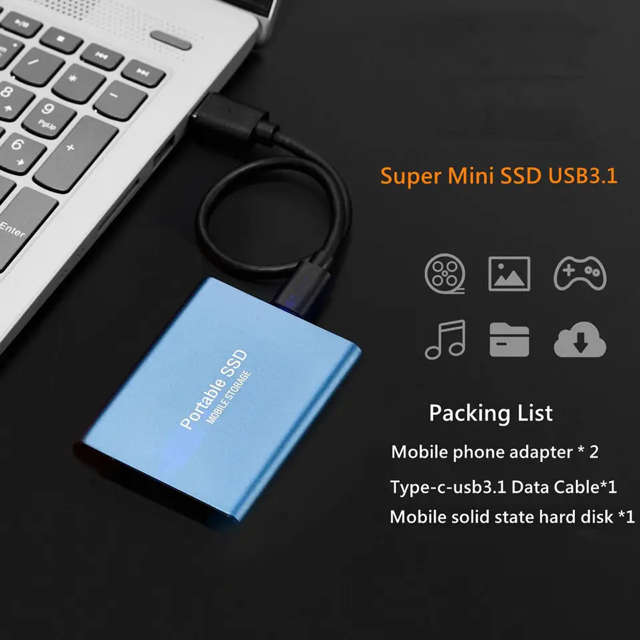 100% Original Silver 16TB Type-C USB 3.1 Portable SSD Hard Drive
