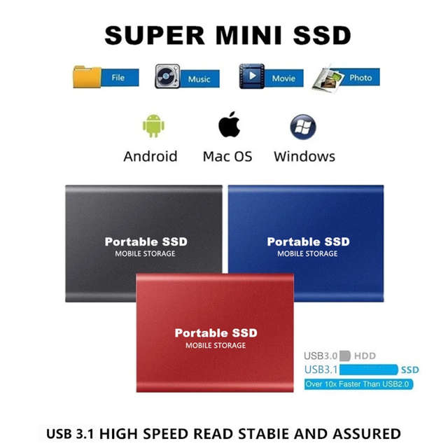 100% Original Silver 16TB Type-C USB 3.1 Portable SSD Hard Drive