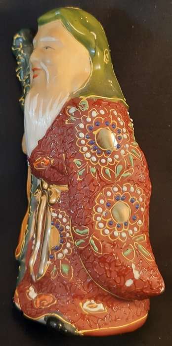Vintage Kutani Moriage Japanese Porcelain Statue Jorojin Lucy God of Wisdom