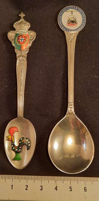 Collectable  Spoons with Chicken inlay Portugal and  Huis en Haard .Hearth and Home