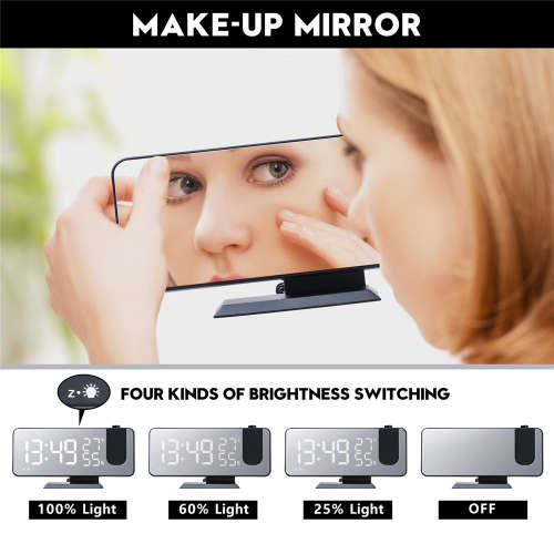 Alarm Clock Digital Temp and Humidity Display with Radio and Time Projection - Black
