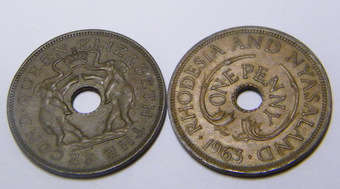 2 x 1 Penny Coins (1955 & 1953) Rhodesia and Nyasaland