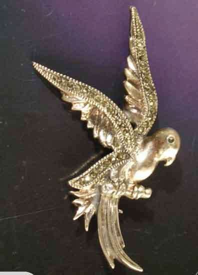 Sterling Silver and Marcasite Parrot Brooch