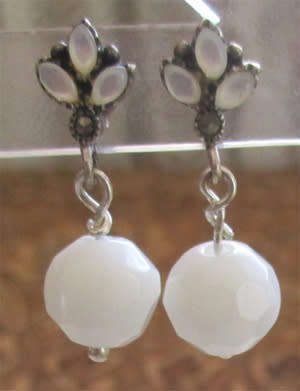 925  solid Sterling Silver Marcasite and Moonstones Earrings