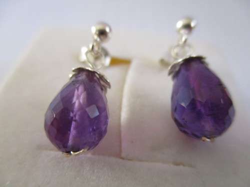 Sterling Silver and Genuine Amethysts Earrings