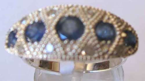 925 Solid Sterling Silver, Genuine Blue Sapphires & Diamonds Ring