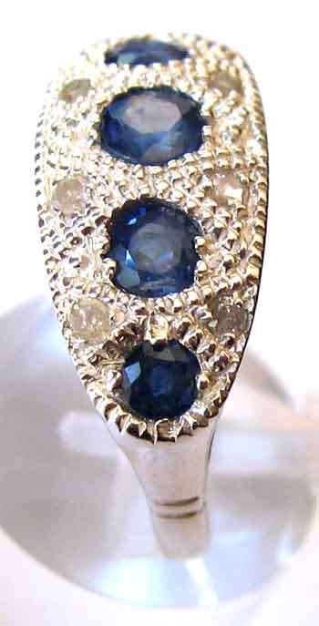 925 Solid Sterling Silver, Genuine Blue Sapphires & Diamonds Ring