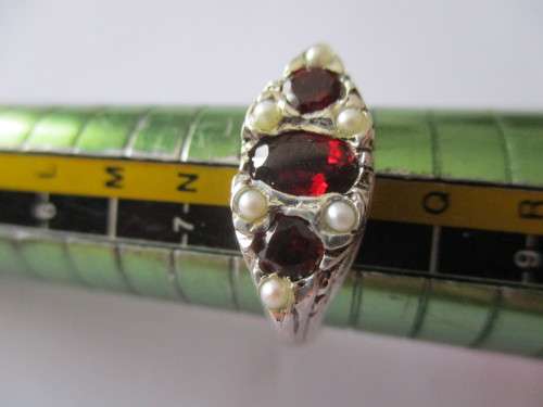 925 -Sterling Silver Genuine Garnets and Seed Pearls Ring