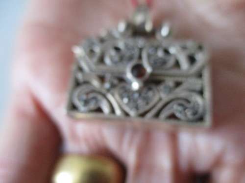 925 Sterling Silver  and Genuine Garnet `purse `/ Pendant