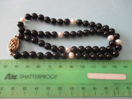 925 Sterling Silver Genuine Black Onyx & cultured Pearls Neclace