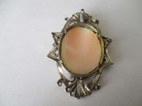 Vintage Genuine Italian Cameo in 925 - Big  Sterling Silver Frame - Pendant