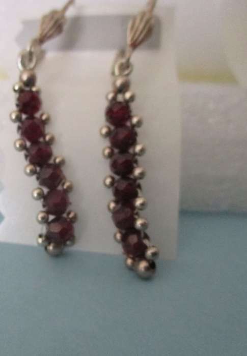 925 Sterling Siver and Genuine Garnets Drop Earrings