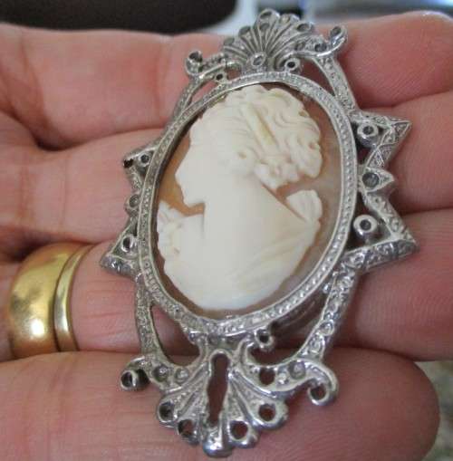 Vintage Genuine Italian Cameo in 925 - Big  Sterling Silver Frame - Pendant
