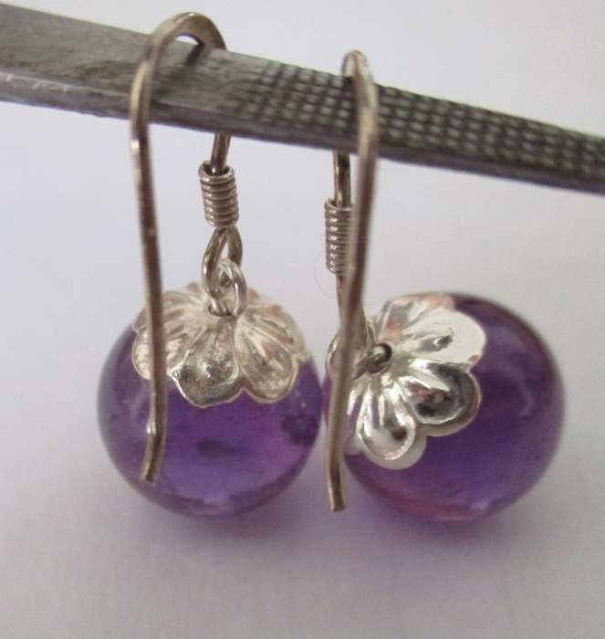 Big & Beautiful, 925- Sterling Silver  & 12 mm Round Amethyst Earrings