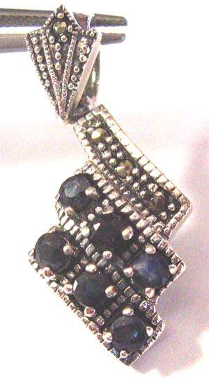 Sterling Silver, Marcasite  and Genuine Blue Sapphires  - pendant