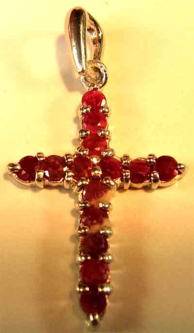 Lovely , Sterling Silver and Genuine Rubies Cross / Pendant.