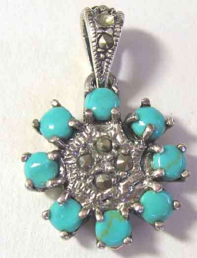 Lovely , Sterling Silver, Marcasite and Turquoise Pendant.
