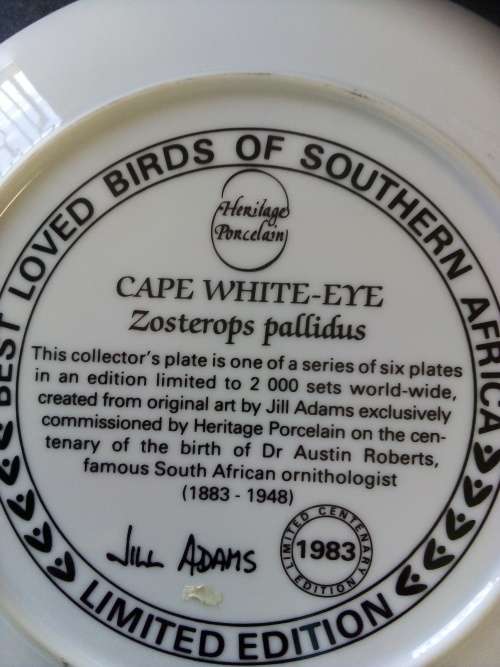 In Excellent Condition Jill Adams(1983) Complete set "Best Loved Birds Of Southern Africa"