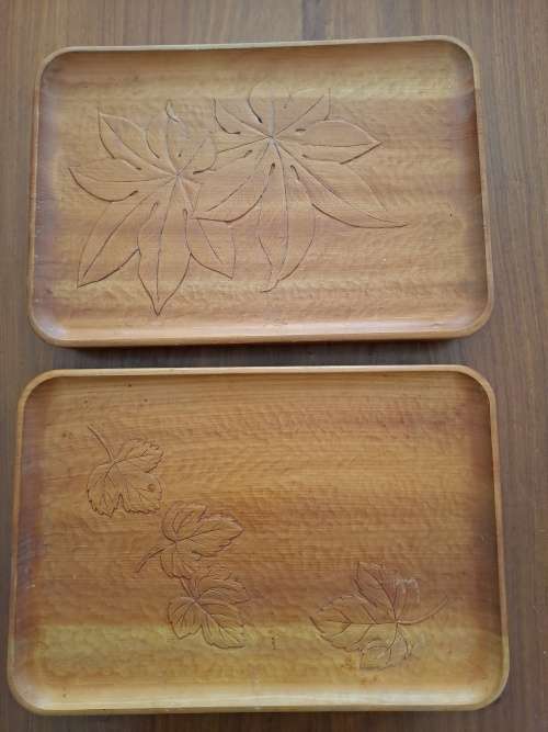 Six Wooden Carved Lap Trays - hand carved