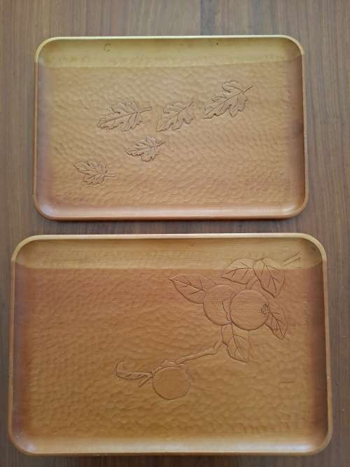 Six Wooden Carved Lap Trays - hand carved