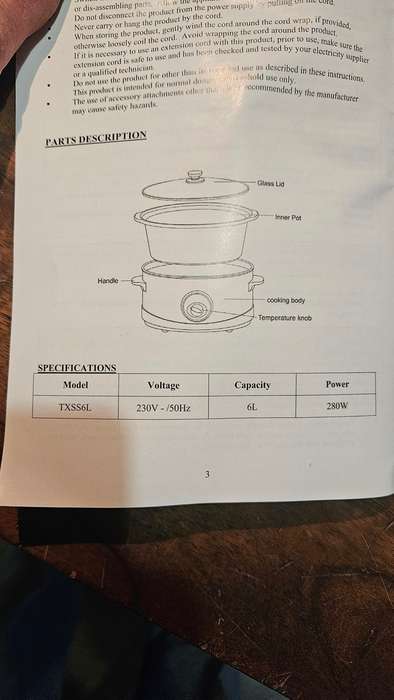 Tedelex  6Litre Oval Slow Cooker. Unused!