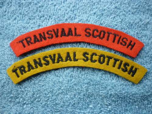 TRANSVAAL SCOTTISH  SHOULDER TITLES - CLOTH