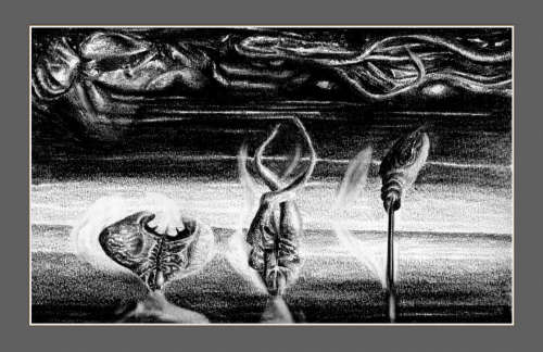 `Three Errors on Trial` by SA Surrealist Ras Steyn  Original Drawing - 150mm by 220mm - Hand-Signed*