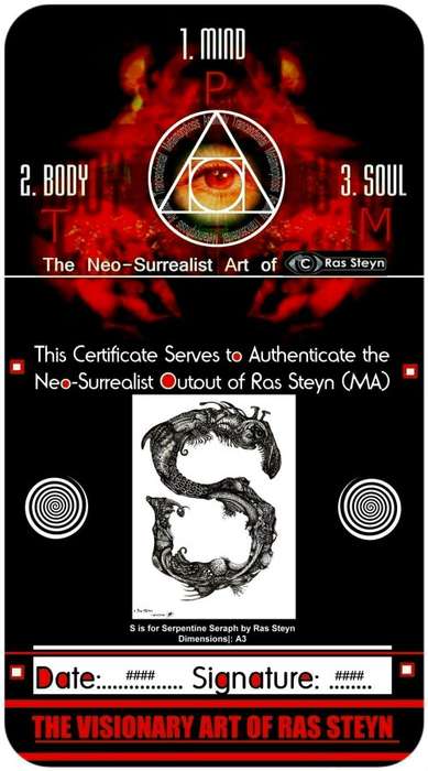 Original Drawing: Title: `S` stands for Serpent by  SA Artist Ras Steyn  - SALE ITEM 50% OFF