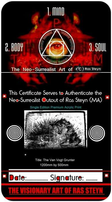 Original Acrylic Print: `Van Vogt Grunter` by Controversial Artist Ras Steyn [MFA] - SINGLE EDITION