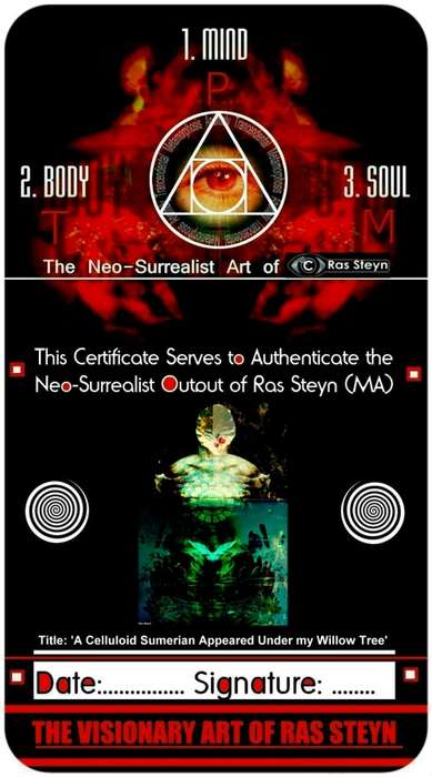Neo-Surrealism: `The Celluloid Sumerian Under my Willow Tree` by Pioneer Ras Steyn SINGLE EDITION