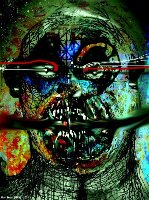 `Skakering van die Skellende Skemer Hanswors` by Notorious Artist Ras Steyn [MFA] - Acrylic Print **