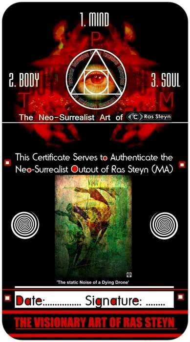 Title: `The Static Noise of a Dying Drone` by Abstract Surrealist Ras Steyn [MFA] - Ltd. Edition 1/1
