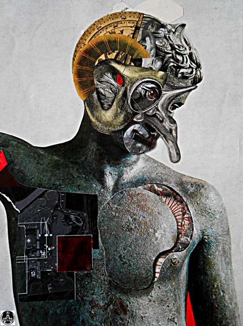 Title: `Bohemian Jester` by Surrealist Pioneer Ras Steyn [MA] Mixed Medum: Collage/Lead Pencil, Pen*