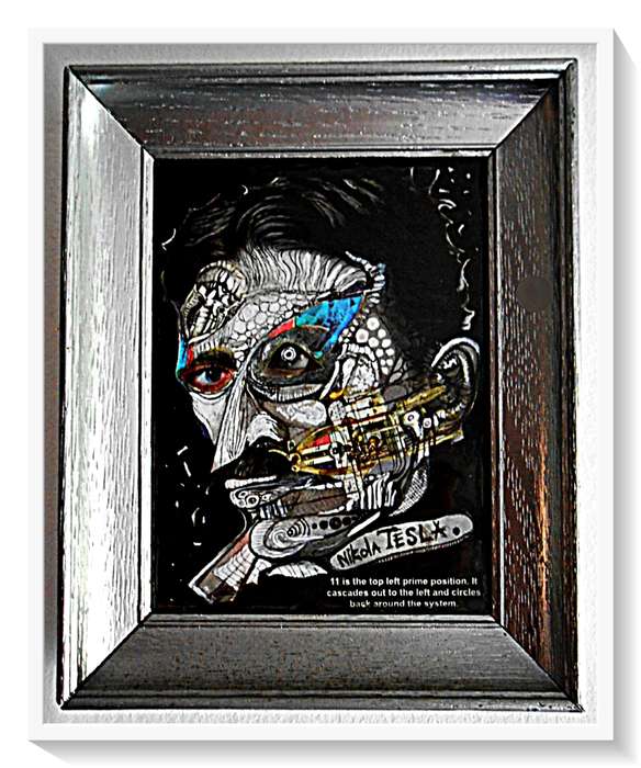 Traditional Human Centred Art: TITLE: Nikola Tesla by Ras Steyn (MFA) Mixed Medium 200mm by 240mm