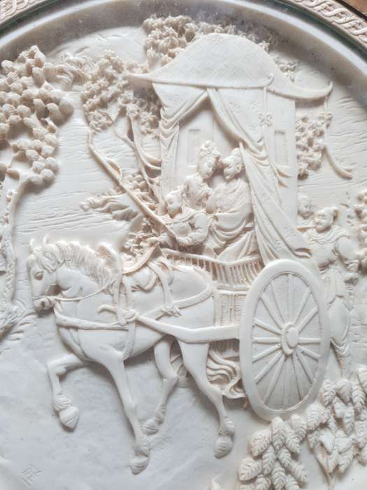 ANTIQUE HAND ENGRAVED HIGH RELIEF SIGNED CHINEESE RESIN SIDE TABLE.