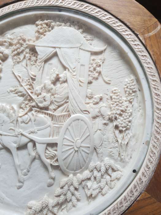 ANTIQUE HAND ENGRAVED HIGH RELIEF SIGNED CHINEESE RESIN SIDE TABLE.