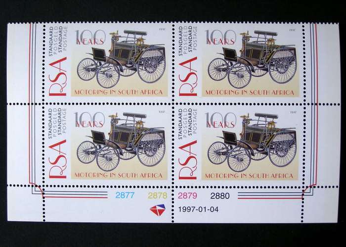 SOUTH AFRICA Mint Control Block - 100 Years of Motoring in S.A. 1997