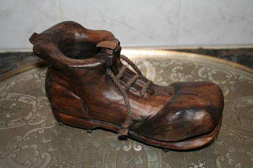 Unique Ashtray, Carved Wooden Boot.