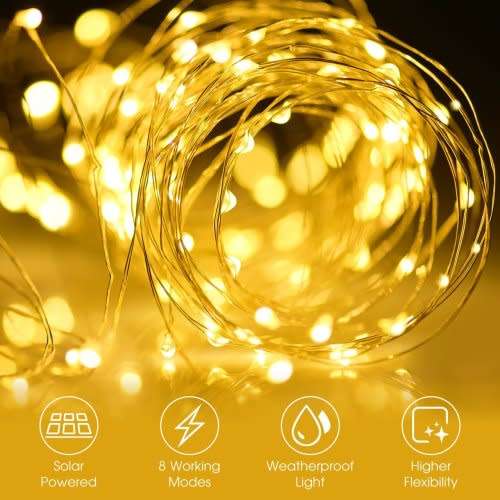 Solar String Lights, 33ft 100LED Outdoor String Lights, Waterproof Decorative String Lights