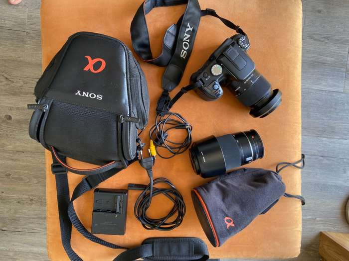 Sony Alpha A100 Digital SLR Camera, 18-70mm + 300mm Telephoto Lenses + Bags