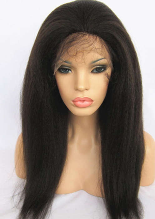 Hot selling Kinky Straight Indian Remy Full lace wig 18inches long