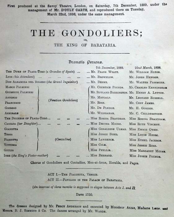 Vocal Score of The Gondoliers or The King of Barataria - Book signed by G Maskew Miller