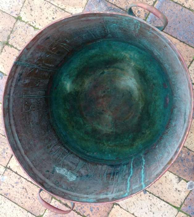 Vintage large copper and brass cauldron